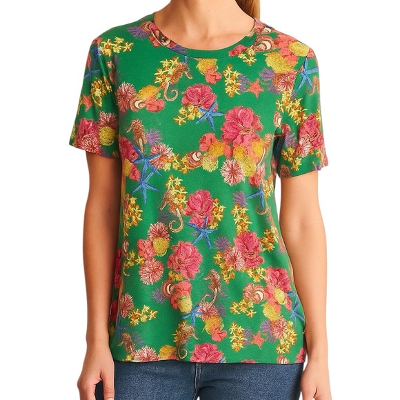 Hale Bob Printed Green Tee Shirt Under the Sea Ocean - Picture 1 of 15